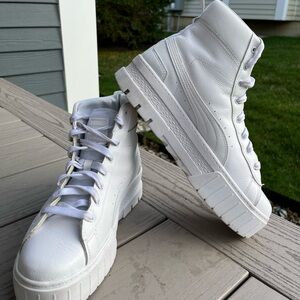 Puma White Leather High-Top Sneakers